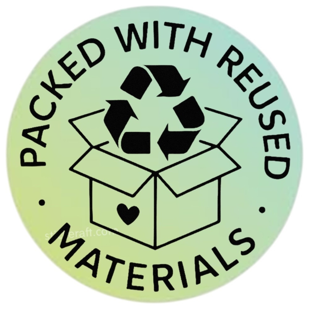 Packed With Reused Materials Stickers – 2" for Eco-Friendly Shipping – 100 PCS